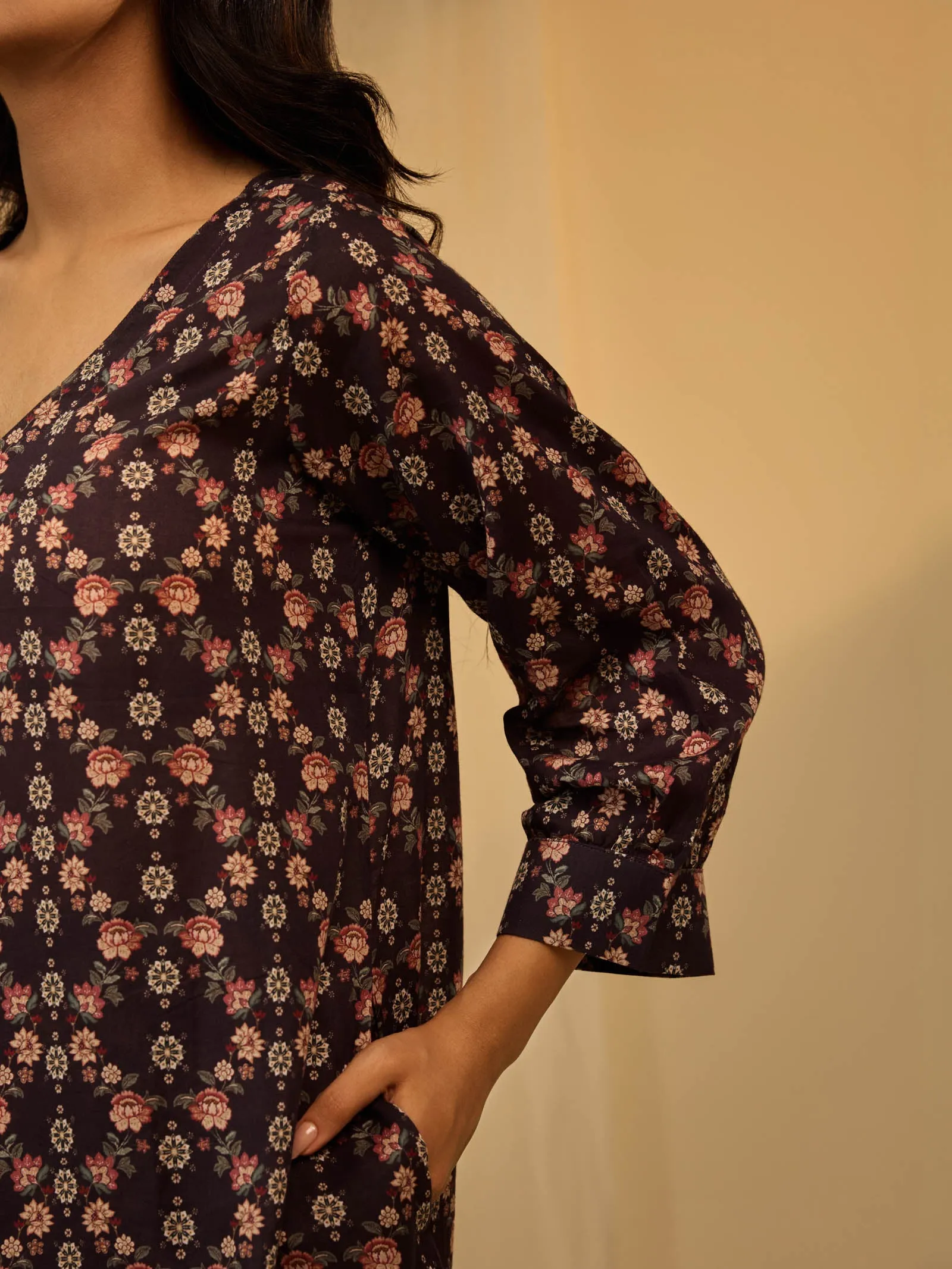 Roasted Coffee Voile Kurta Twin Set