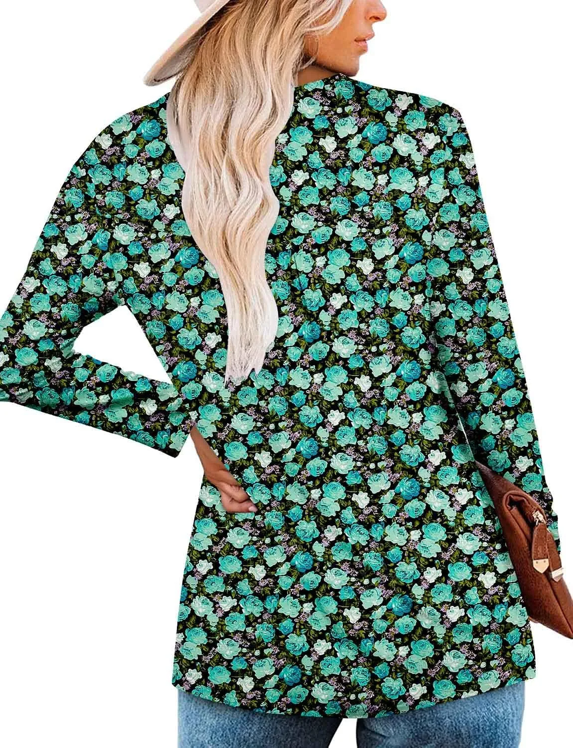 ROSELINLIN Womens Long Sleeve Tunic Tops Floral Fall Blouse Shirts