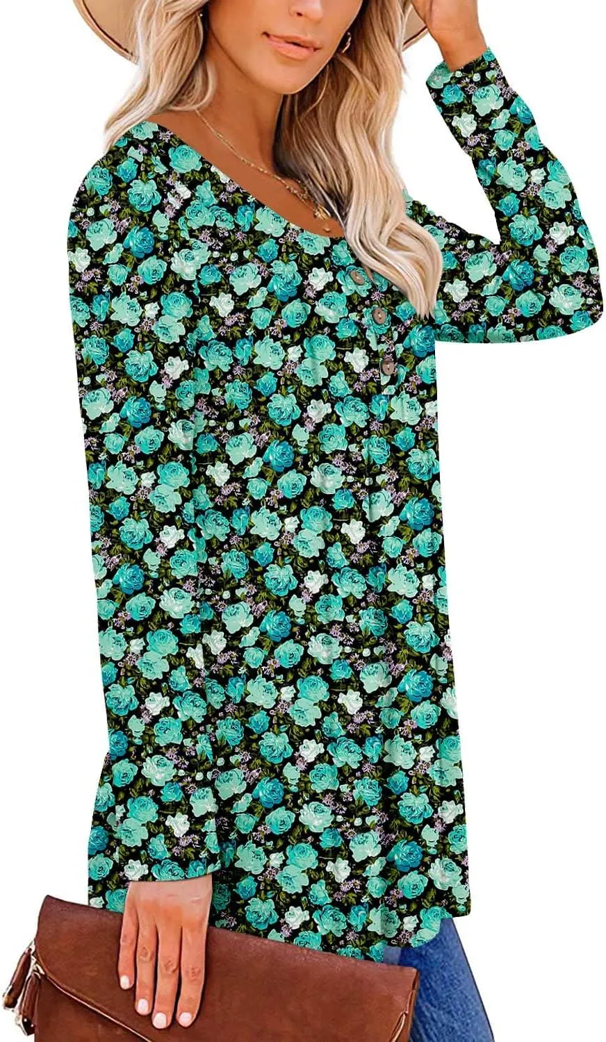 ROSELINLIN Womens Long Sleeve Tunic Tops Floral Fall Blouse Shirts
