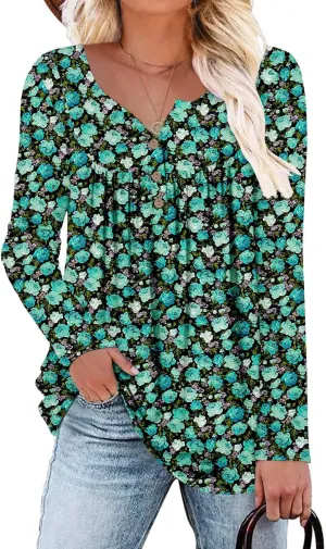 ROSELINLIN Womens Long Sleeve Tunic Tops Floral Fall Blouse Shirts
