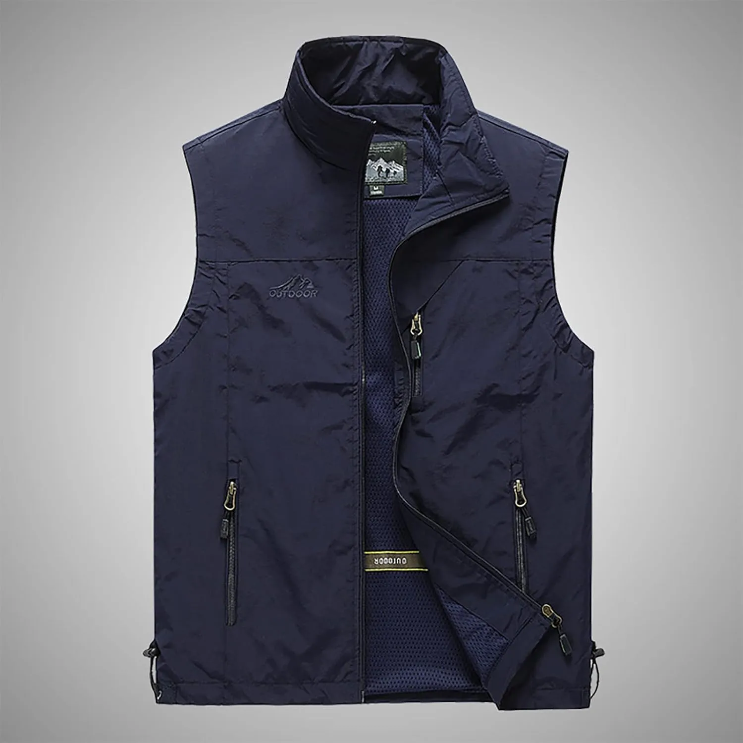 RTRDE Men's Outdoor Casual Full Zip Stand Collar Fishing Work Safari Travel Vest Sleeveless Jacket Hiking Coat, XL-4XL