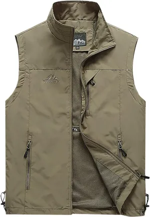 RTRDE Men's Outdoor Casual Full Zip Stand Collar Fishing Work Safari Travel Vest Sleeveless Jacket Hiking Coat, XL-4XL