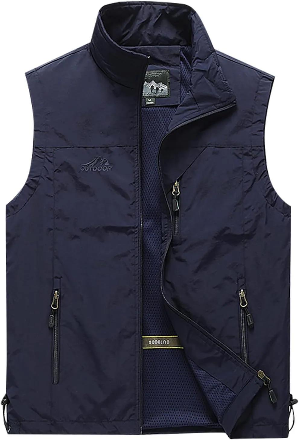 RTRDE Men's Outdoor Casual Full Zip Stand Collar Fishing Work Safari Travel Vest Sleeveless Jacket Hiking Coat, XL-4XL