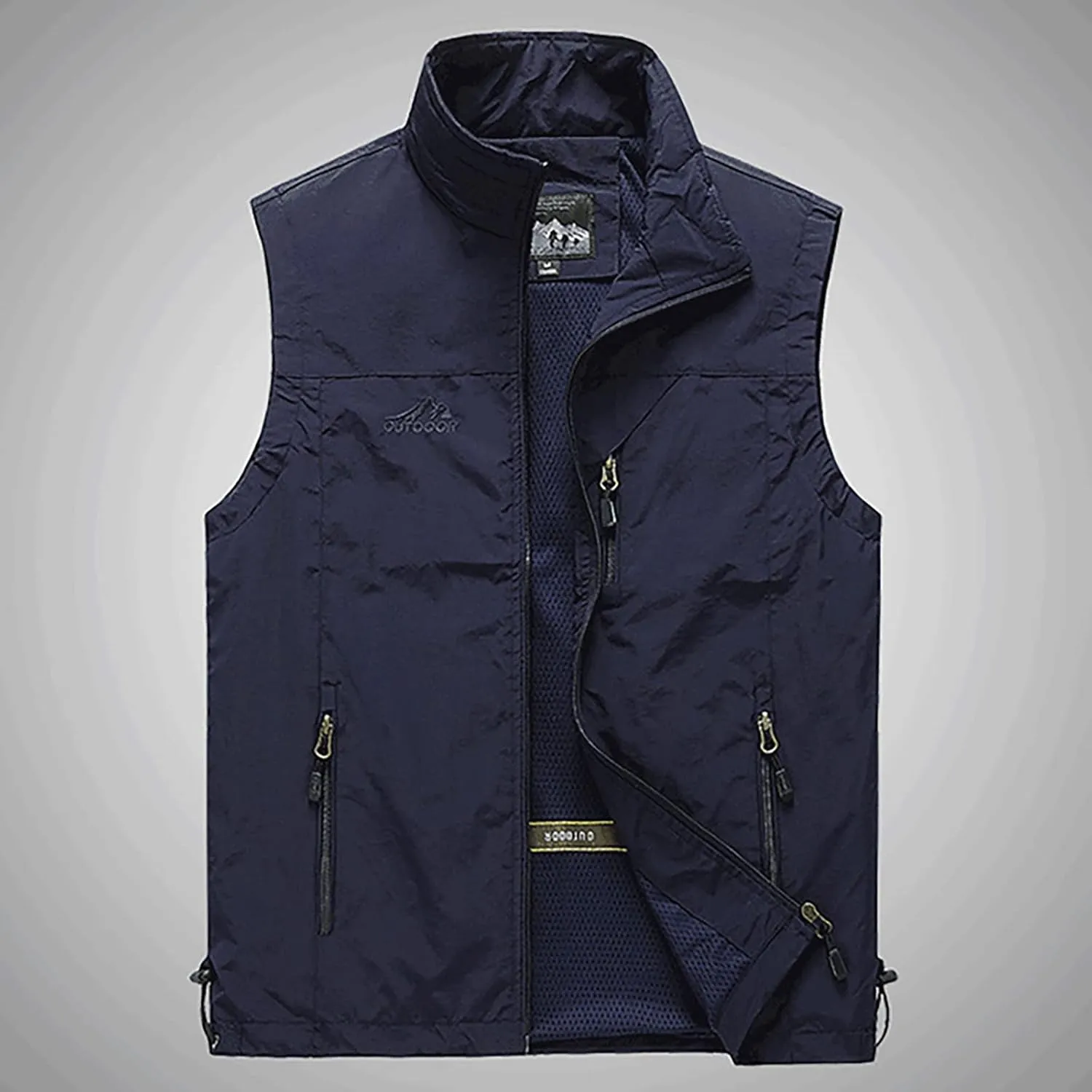 RTRDE Men's Outdoor Casual Full Zip Stand Collar Fishing Work Safari Travel Vest Sleeveless Jacket Hiking Coat, XL-4XL