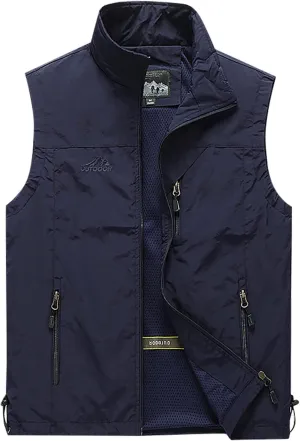 RTRDE Men's Outdoor Casual Full Zip Stand Collar Fishing Work Safari Travel Vest Sleeveless Jacket Hiking Coat, XL-4XL