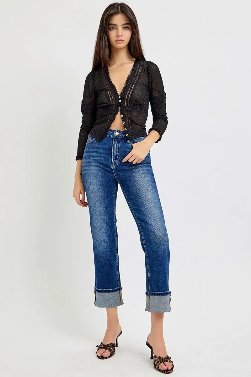 SALT TREE Risen Jeans - High Rise Cuffed Straight Jeans - RDP5580