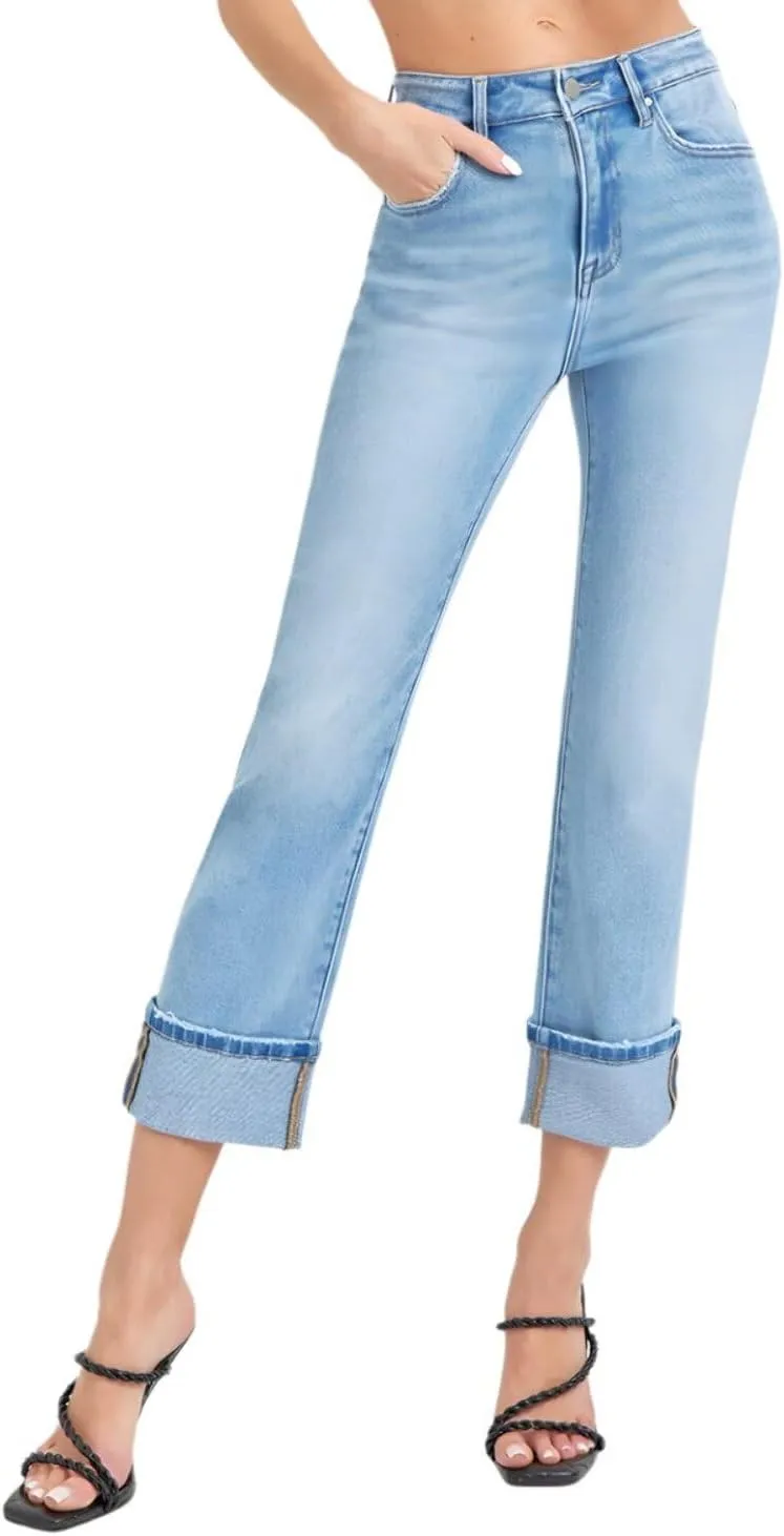 SALT TREE Risen Jeans - High Rise Cuffed Straight Jeans - RDP5580