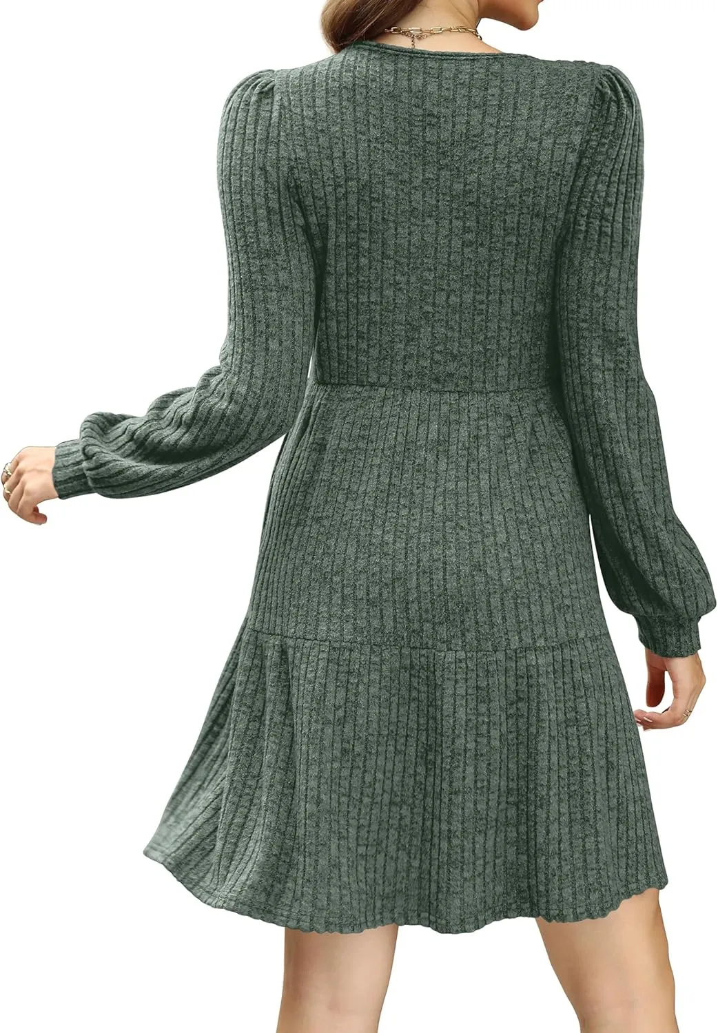 SAMPEEL Womens Square Neck Long Sleeve Fall Dresses Casual Babydoll Sweater Dress
