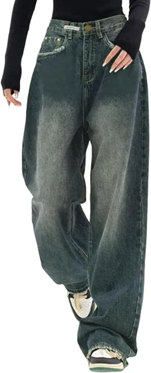 sdbrld Jeans for Women Trendy Mid Rise Barrel Jeans Wide Leg Mid Waist Cropped Denim Pants Baggy Boyfriend Jeans with Pockets