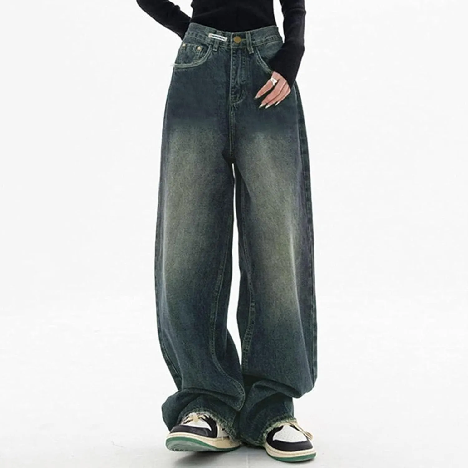 sdbrld Jeans for Women Trendy Mid Rise Barrel Jeans Wide Leg Mid Waist Cropped Denim Pants Baggy Boyfriend Jeans with Pockets