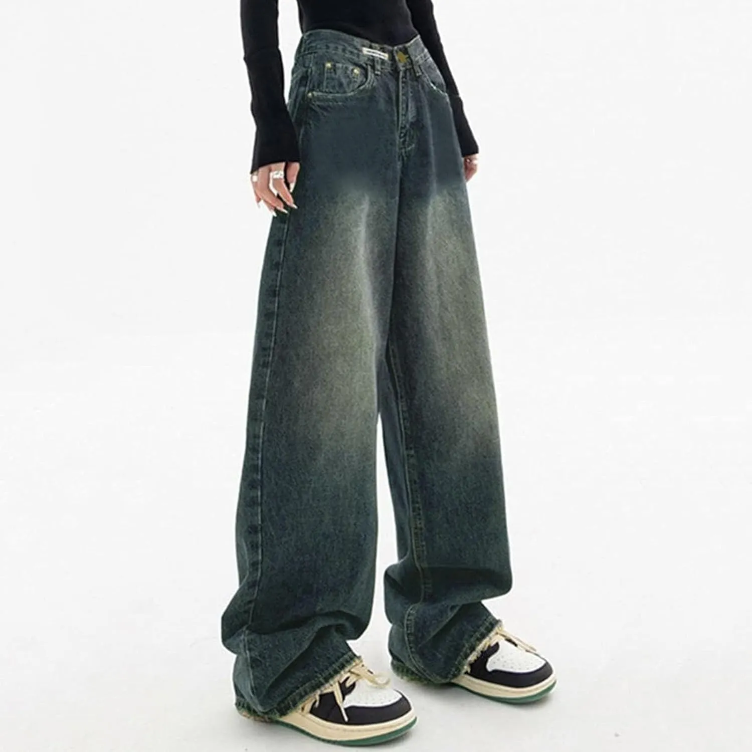 sdbrld Jeans for Women Trendy Mid Rise Barrel Jeans Wide Leg Mid Waist Cropped Denim Pants Baggy Boyfriend Jeans with Pockets