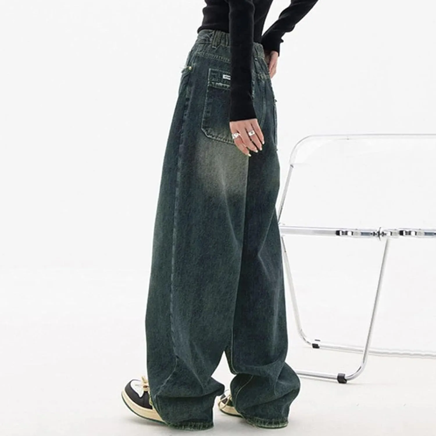 sdbrld Jeans for Women Trendy Mid Rise Barrel Jeans Wide Leg Mid Waist Cropped Denim Pants Baggy Boyfriend Jeans with Pockets