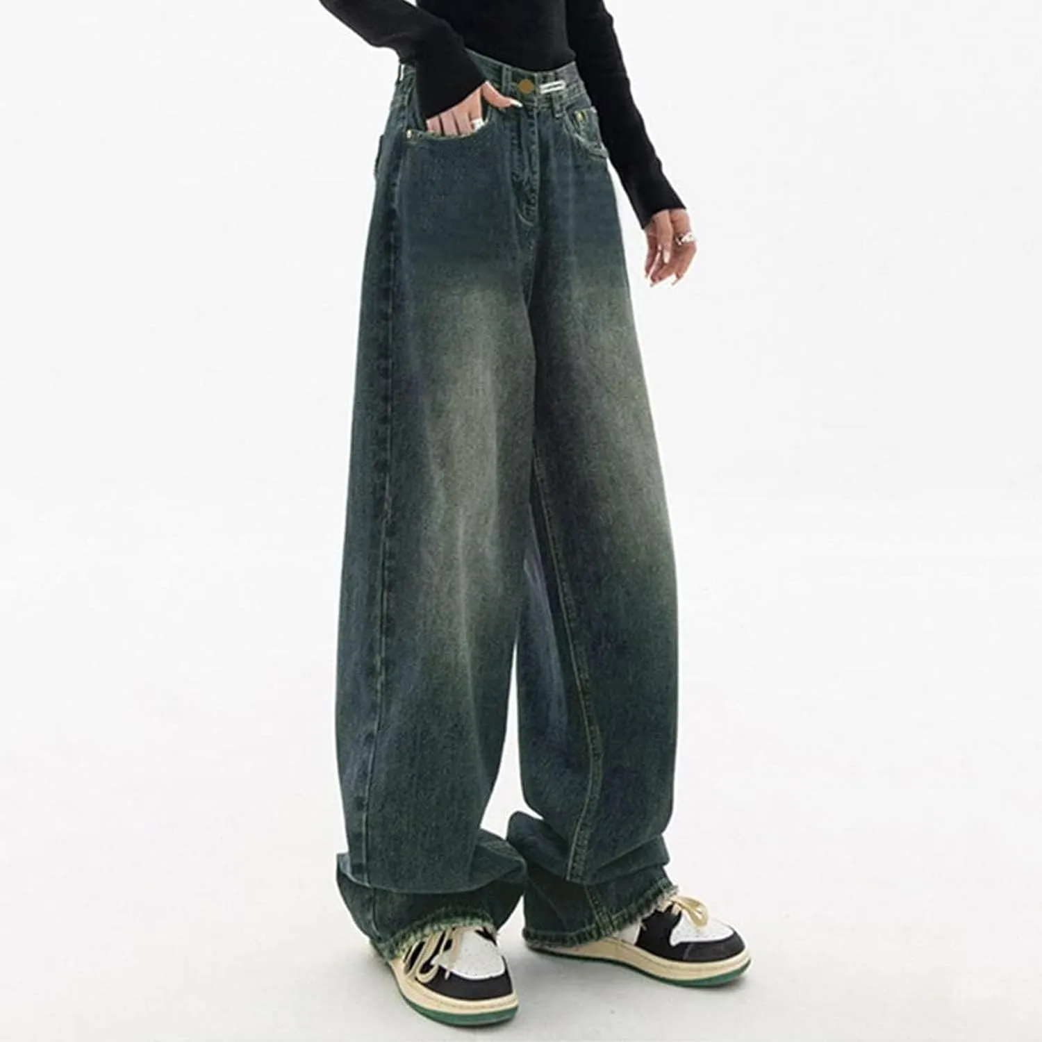 sdbrld Jeans for Women Trendy Mid Rise Barrel Jeans Wide Leg Mid Waist Cropped Denim Pants Baggy Boyfriend Jeans with Pockets
