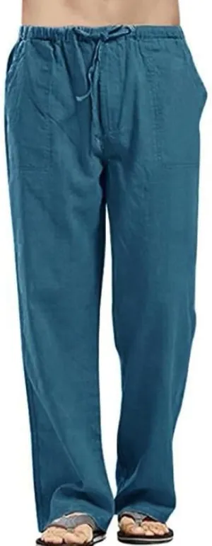 sdbrld Pants For Men Mens Stretchy Waist Pants Casual Loose Fit Straight Legs Beach Pants Solid Cotton Overalls Pants