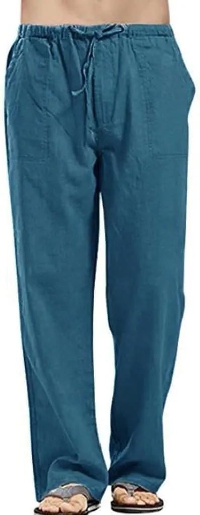 sdbrld Pants For Men Mens Stretchy Waist Pants Casual Loose Fit Straight Legs Beach Pants Solid Cotton Overalls Pants