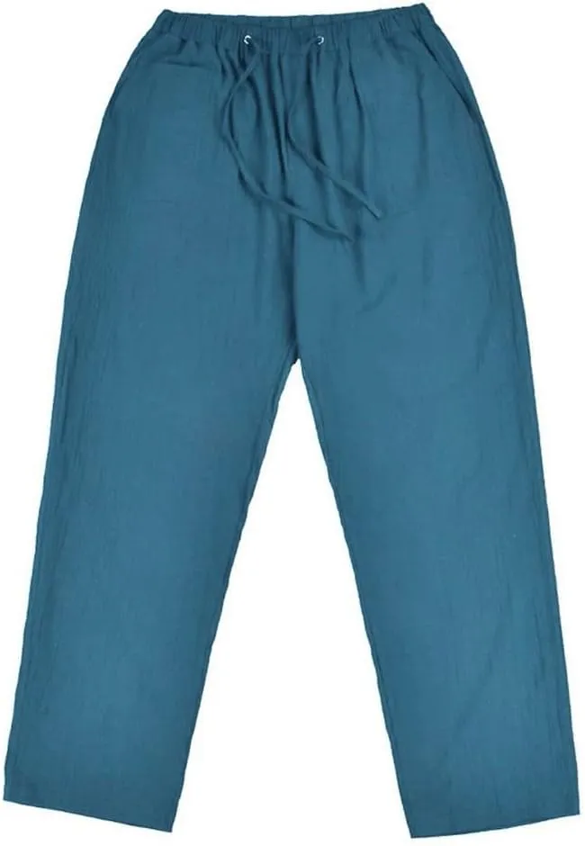 sdbrld Pants For Men Mens Stretchy Waist Pants Casual Loose Fit Straight Legs Beach Pants Solid Cotton Overalls Pants