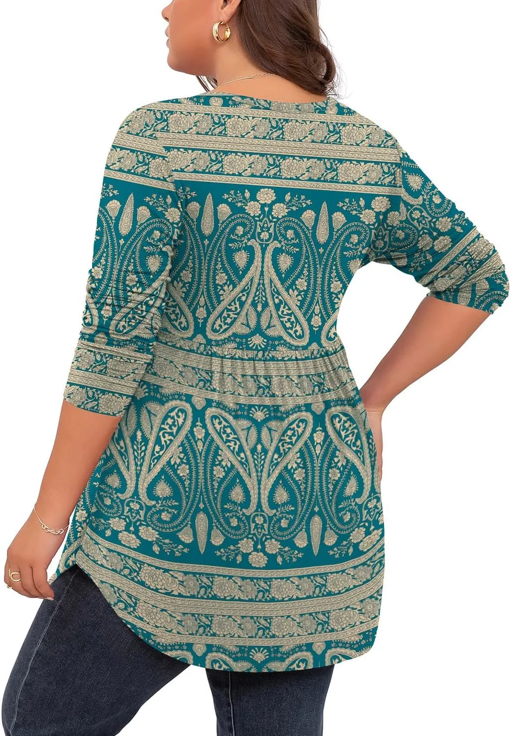 SHIJIALI Women's Plus Size Henley Shirts V Neck Button Tunic Tops Casual Long Sleeve Swing Flowy Blouse