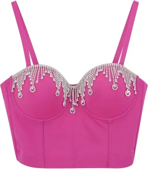 Shiny Going Out Tank Top for Women Party Rhinestone Sparkle Sparkly Sleeveless 2025 Shirts Sequin Camisole Club Cute