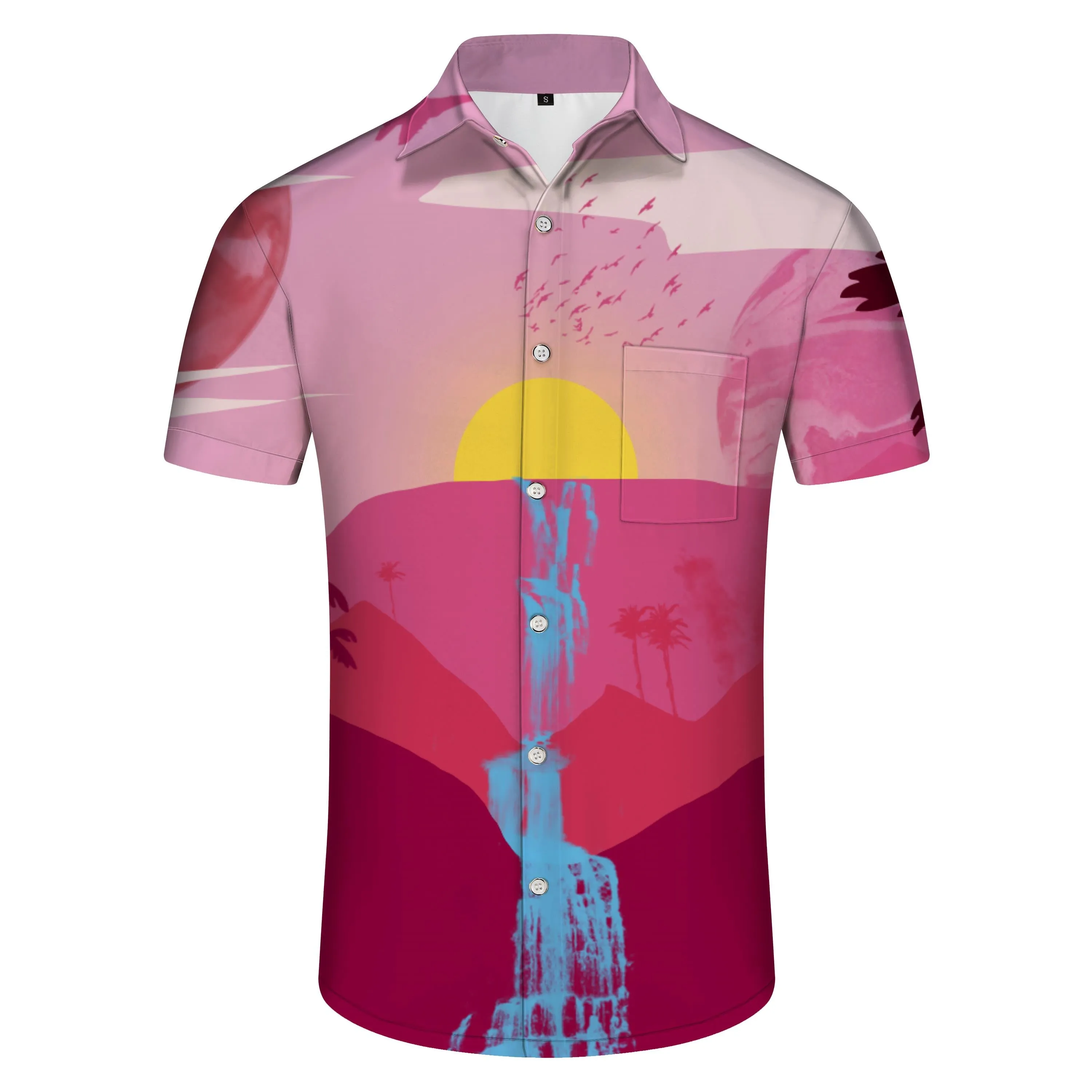 Shirt personality summer breathable men's casual shirt mixed color coconut short sleeve casual fun Hawaiian men's button beach vacation short sleeve 3d print pattern