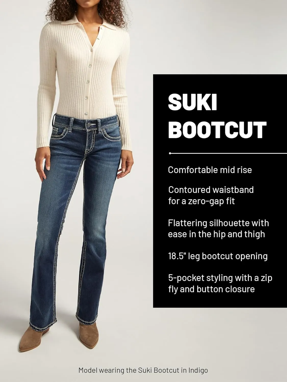 Silver Jeans Co. Women's Suki Mid Rise Curvy Fit Bootcut Jeans