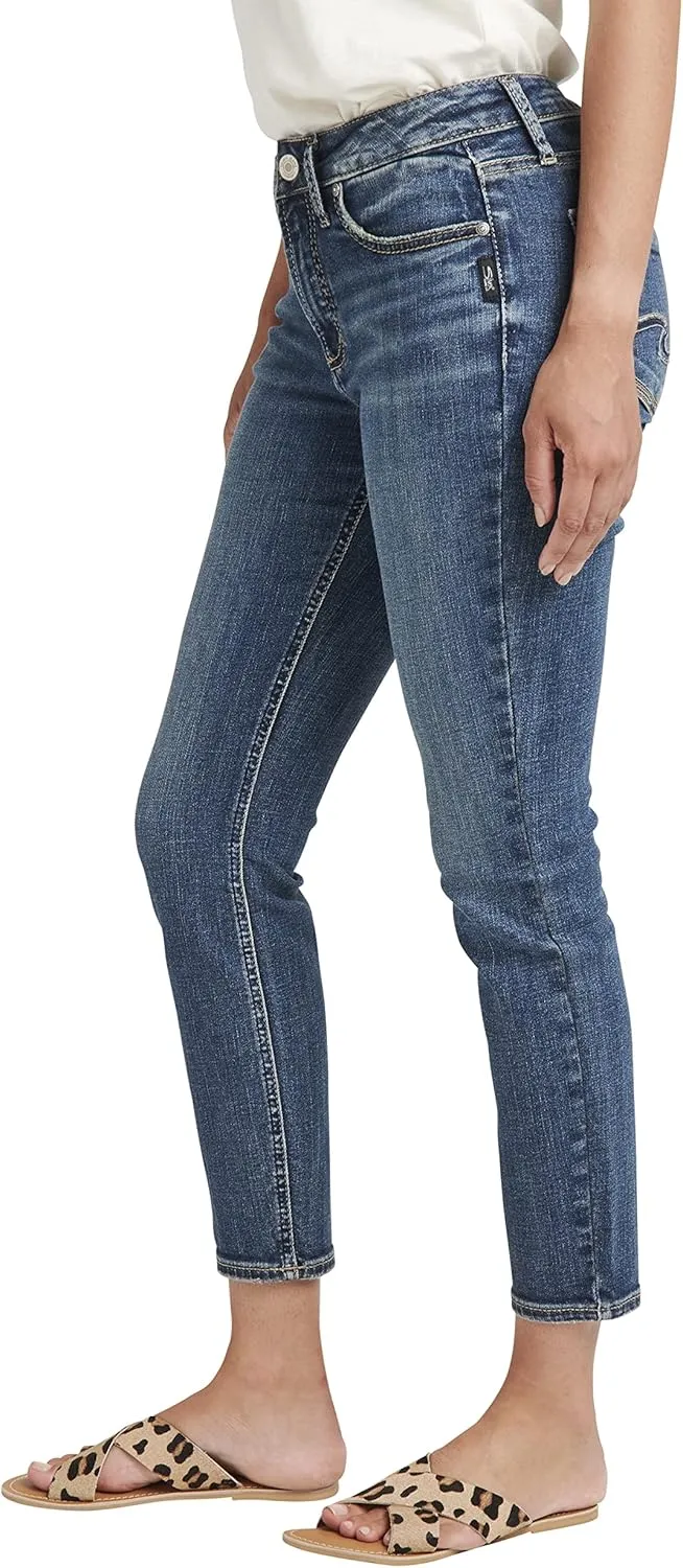 Silver Jeans Co. Women's Suki Mid Rise Curvy Fit Skinny Crop Jeans