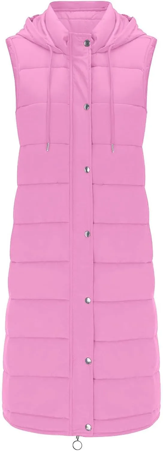 Sleeveless Fleece Jacket Vest with Hood Sleeveless Warm Down Coat with Pockets Quilted Sleeveless Padded Jacket Coat