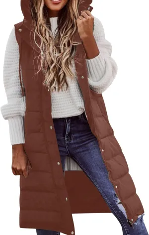 Sleeveless Fleece Jacket Vest with Hood Sleeveless Warm Down Coat with Pockets Quilted Sleeveless Padded Jacket Coat