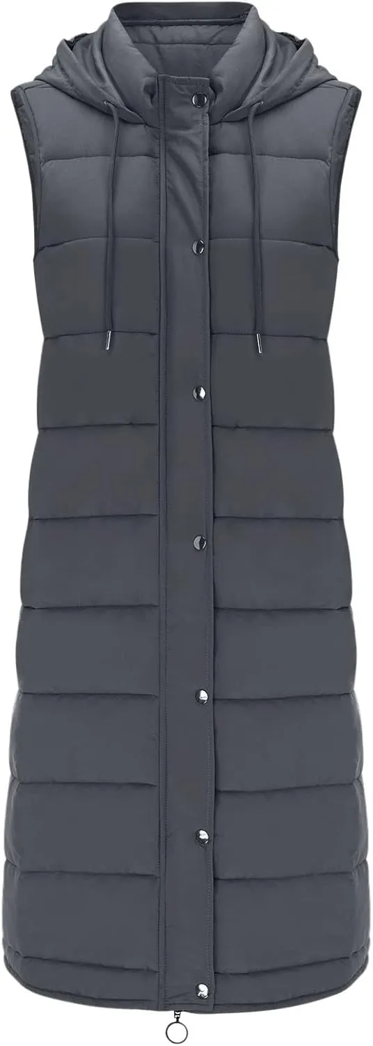 Sleeveless Fleece Jacket Vest with Hood Sleeveless Warm Down Coat with Pockets Quilted Sleeveless Padded Jacket Coat