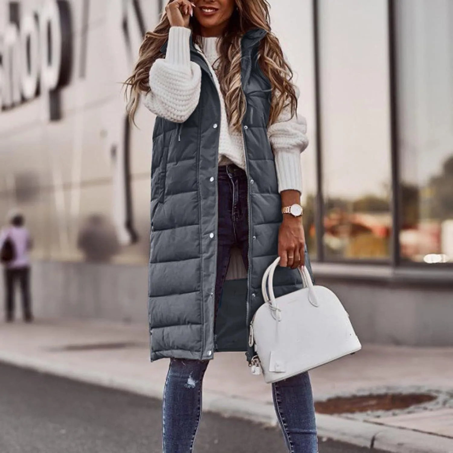 Sleeveless Fleece Jacket Vest with Hood Sleeveless Warm Down Coat with Pockets Quilted Sleeveless Padded Jacket Coat