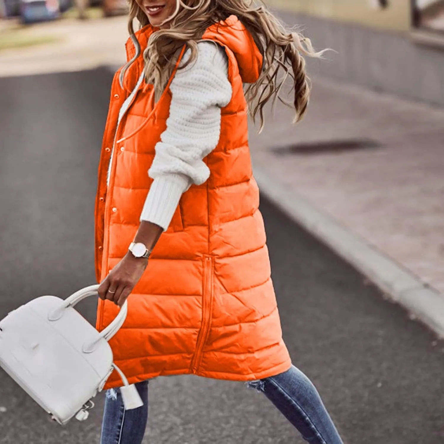 Sleeveless Fleece Jacket Vest with Hood Sleeveless Warm Down Coat with Pockets Quilted Sleeveless Padded Jacket Coat