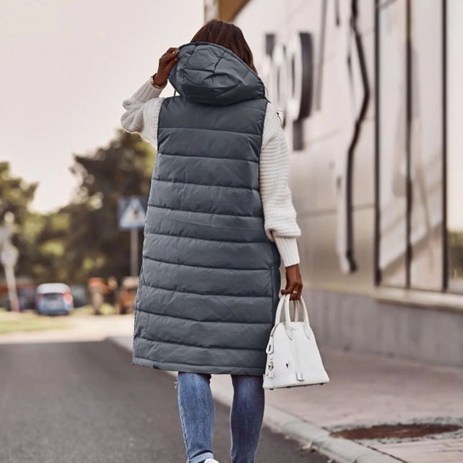 Sleeveless Fleece Jacket Vest with Hood Sleeveless Warm Down Coat with Pockets Quilted Sleeveless Padded Jacket Coat