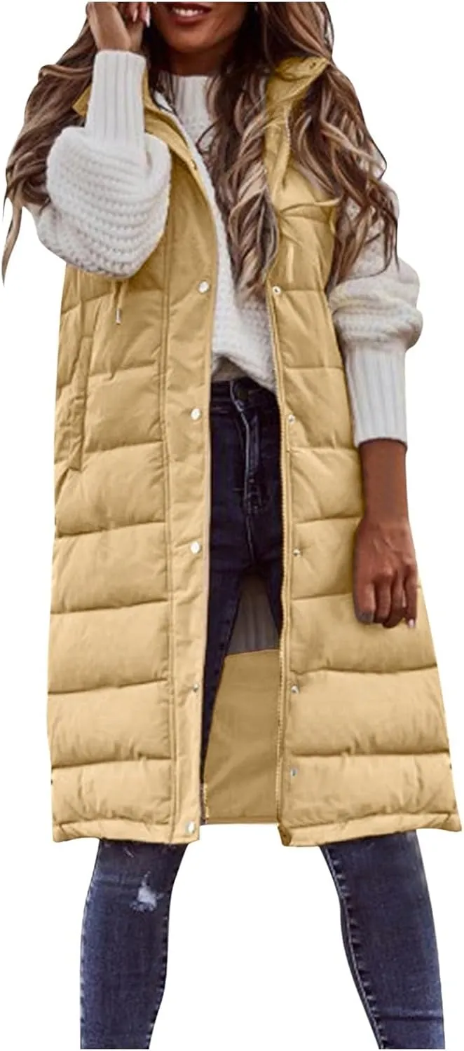 Sleeveless Fleece Jacket Vest with Hood Sleeveless Warm Down Coat with Pockets Quilted Sleeveless Padded Jacket Coat