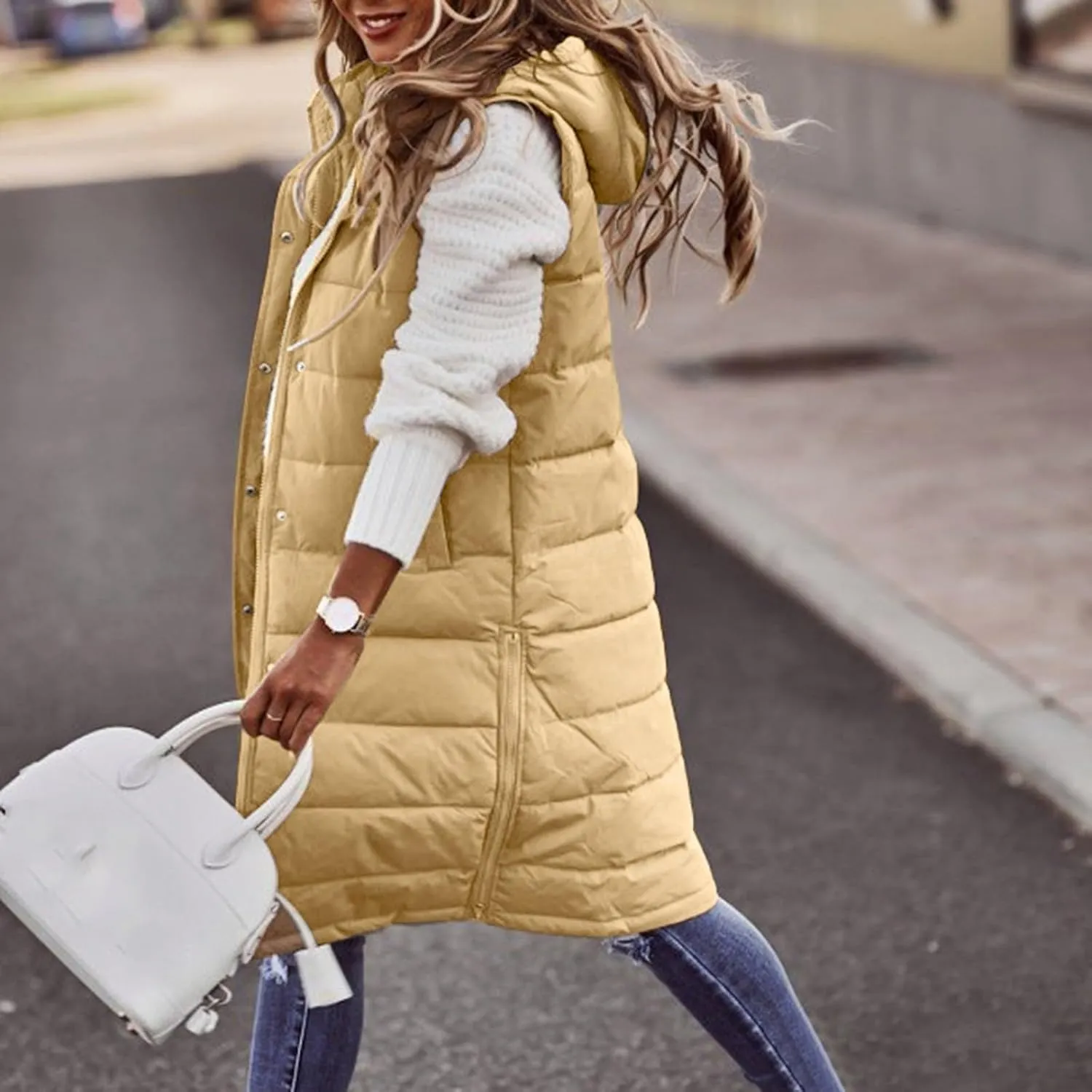 Sleeveless Fleece Jacket Vest with Hood Sleeveless Warm Down Coat with Pockets Quilted Sleeveless Padded Jacket Coat