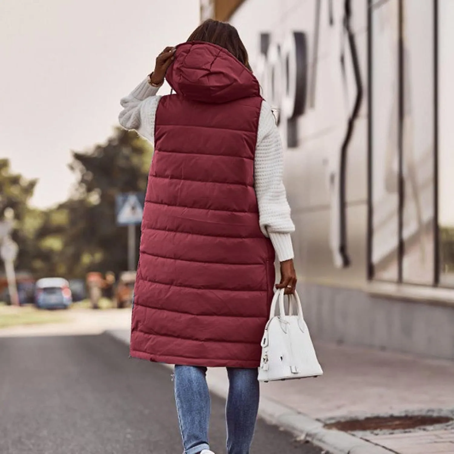 Sleeveless Fleece Jacket Vest with Hood Sleeveless Warm Down Coat with Pockets Quilted Sleeveless Padded Jacket Coat