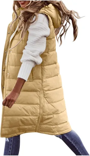 Sleeveless Fleece Jacket Vest with Hood Sleeveless Warm Down Coat with Pockets Quilted Sleeveless Padded Jacket Coat