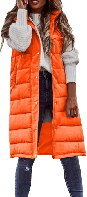Sleeveless Fleece Jacket Vest with Hood Sleeveless Warm Down Coat with Pockets Quilted Sleeveless Padded Jacket Coat