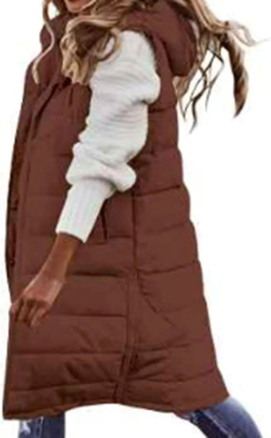 Sleeveless Fleece Jacket Vest with Hood Sleeveless Warm Down Coat with Pockets Quilted Sleeveless Padded Jacket Coat
