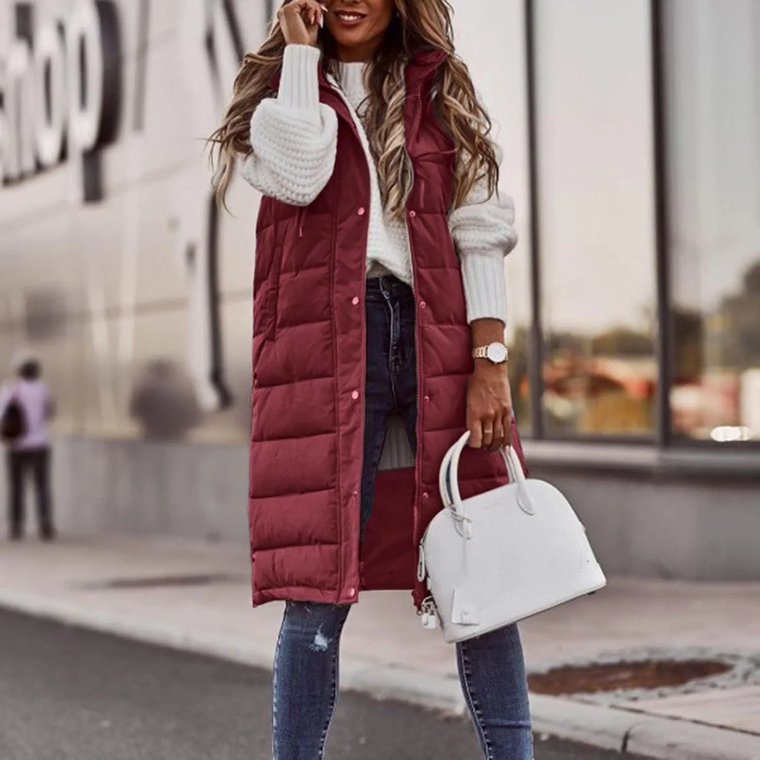 Sleeveless Fleece Jacket Vest with Hood Sleeveless Warm Down Coat with Pockets Quilted Sleeveless Padded Jacket Coat