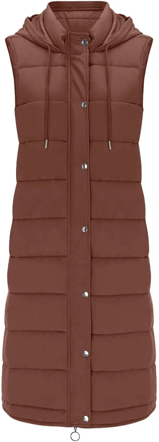 Sleeveless Fleece Jacket Vest with Hood Sleeveless Warm Down Coat with Pockets Quilted Sleeveless Padded Jacket Coat