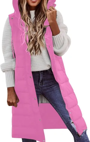 Sleeveless Fleece Jacket Vest with Hood Sleeveless Warm Down Coat with Pockets Quilted Sleeveless Padded Jacket Coat