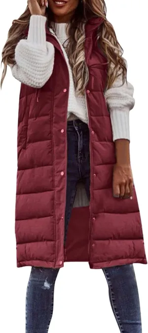 Sleeveless Fleece Jacket Vest with Hood Sleeveless Warm Down Coat with Pockets Quilted Sleeveless Padded Jacket Coat