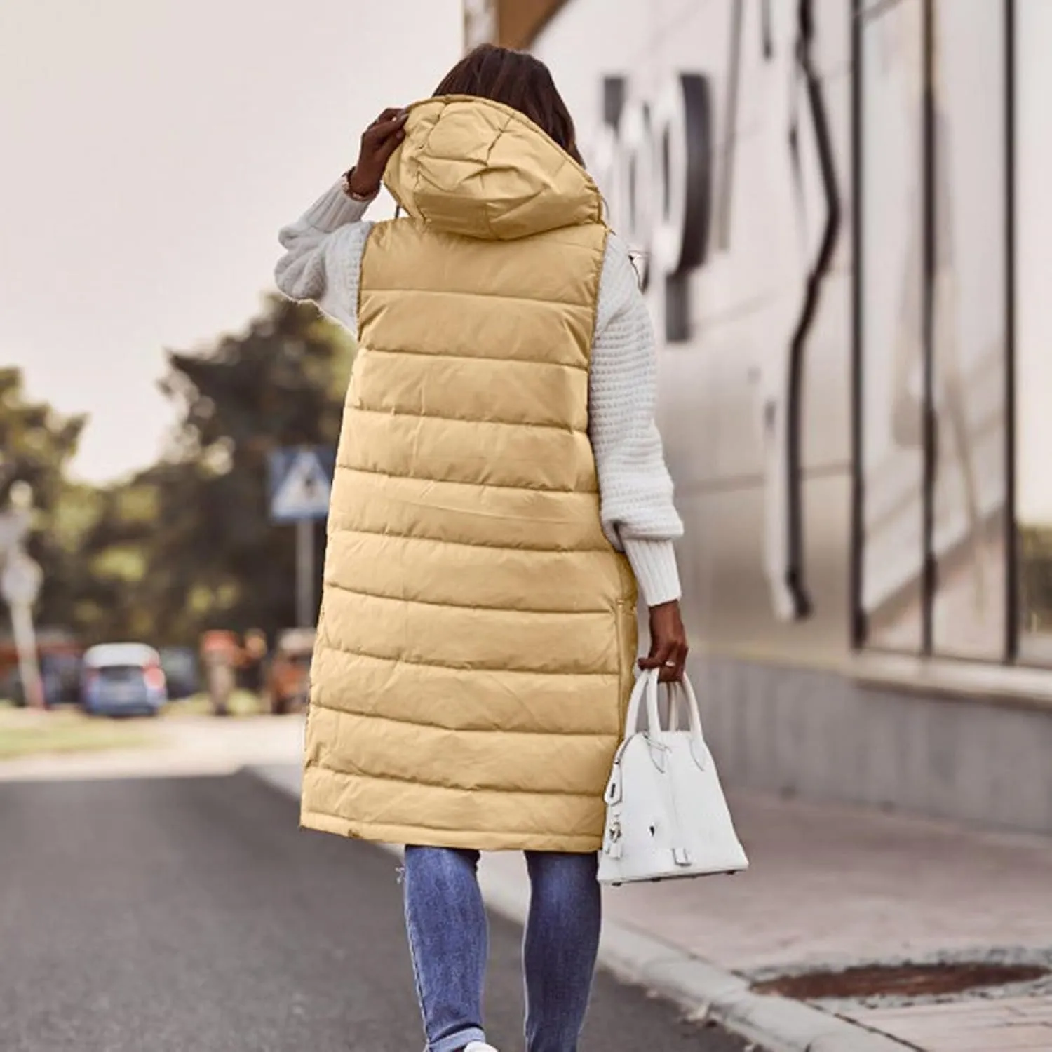 Sleeveless Fleece Jacket Vest with Hood Sleeveless Warm Down Coat with Pockets Quilted Sleeveless Padded Jacket Coat