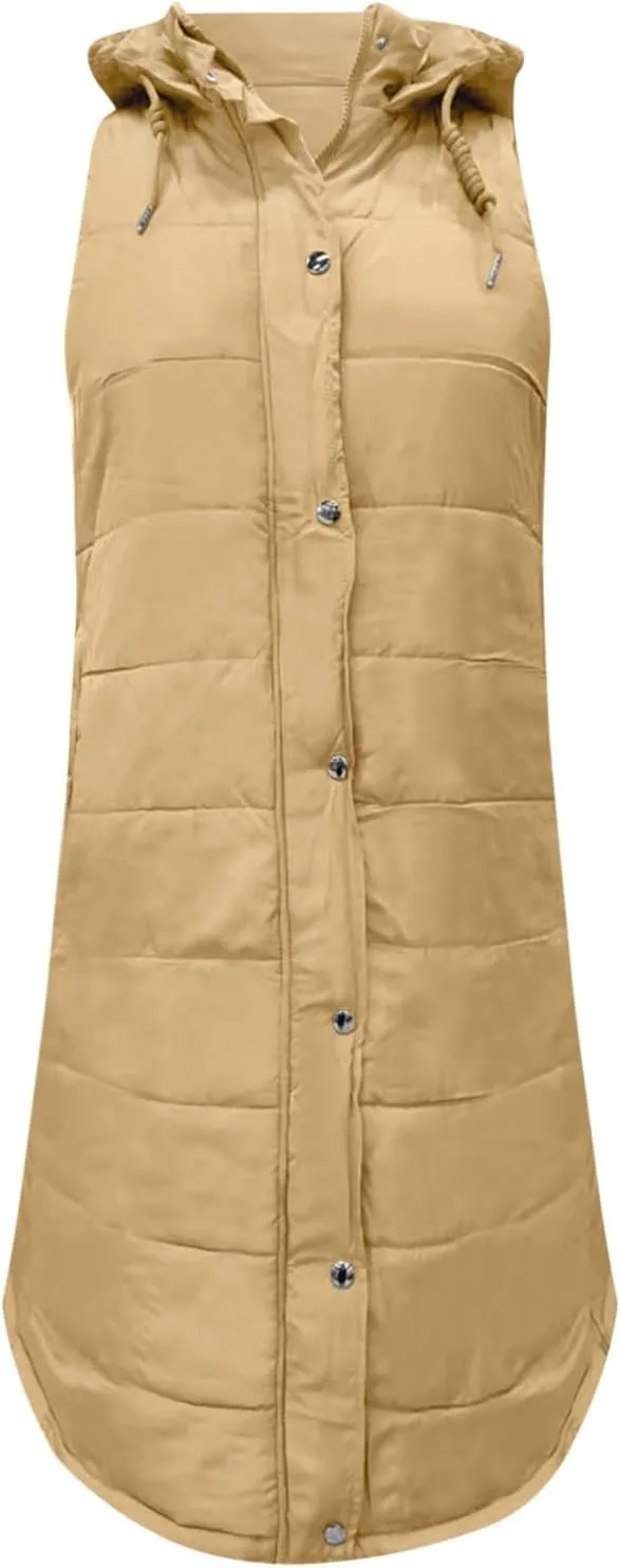 Sleeveless Fleece Jacket Vest with Hood Sleeveless Warm Down Coat with Pockets Quilted Sleeveless Padded Jacket Coat