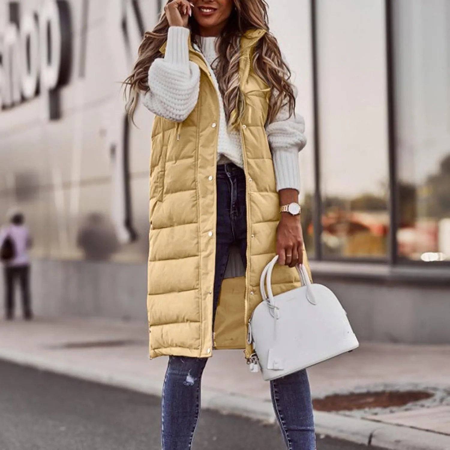 Sleeveless Fleece Jacket Vest with Hood Sleeveless Warm Down Coat with Pockets Quilted Sleeveless Padded Jacket Coat