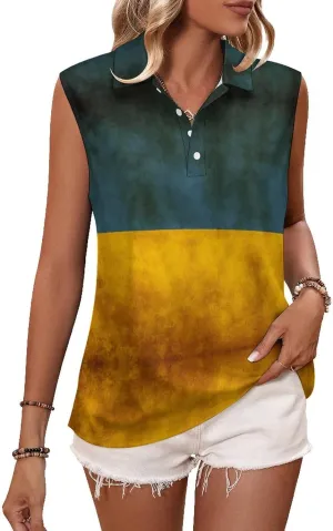 Sleeveless Shirts for Women American Flag V Neck Shirt Casual PO-LO Tank Top Pullover Quick Dry with Designs