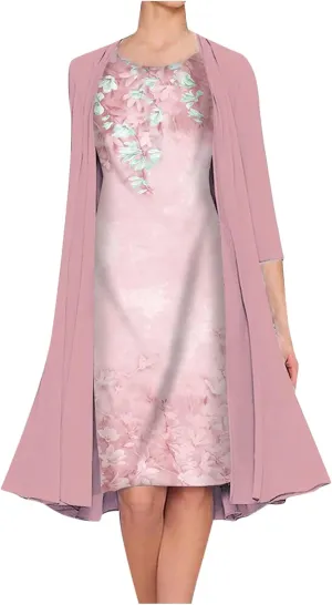 SMIDOW Womens Two Piece Outfits Set Floral Print Midi Dress With Cardigan Elegant Casual Spring Dresses 2024