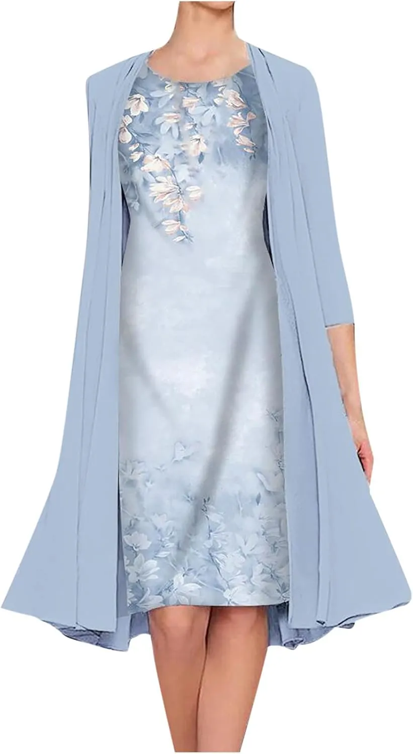SMIDOW Womens Two Piece Outfits Set Floral Print Midi Dress with Cardigan Elegant Casual Spring Dresses 2024
