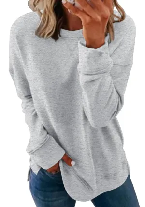 Smile Fish Women's Crewneck Sweatshirt Long Sleeve Side Split Tunic Tops Relaxed Fit Fall Shirts