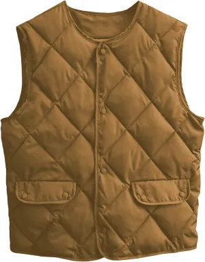 Smoneyful Womens Quilted Vest Lightweight Sleeveless Cotton-Padded Coat Button Down Casual Puffer Jacket Fall Puffy Gilet