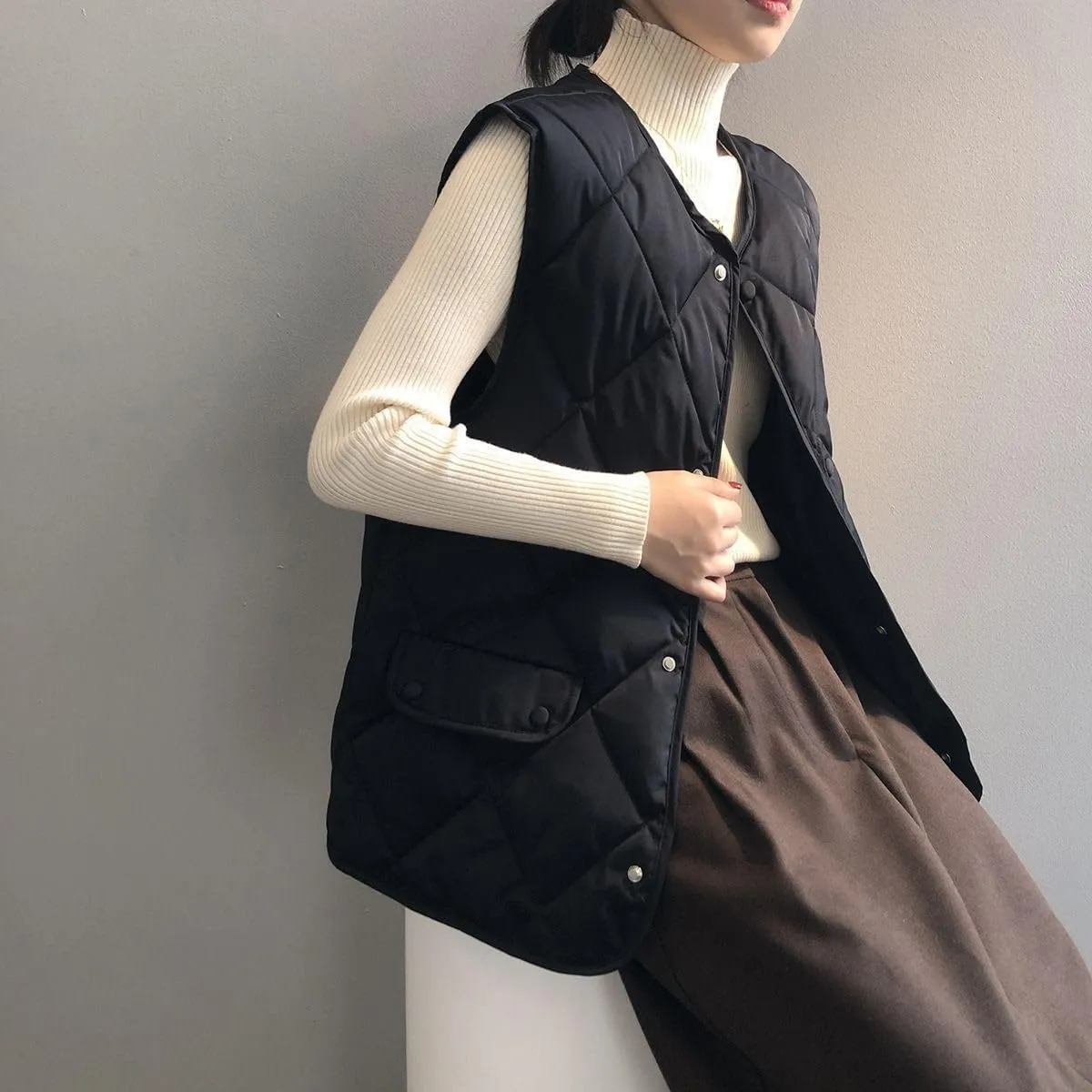 Smoneyful Womens Quilted Vest Lightweight Sleeveless Cotton-Padded Coat Button Down Casual Puffer Jacket Fall Puffy Gilet